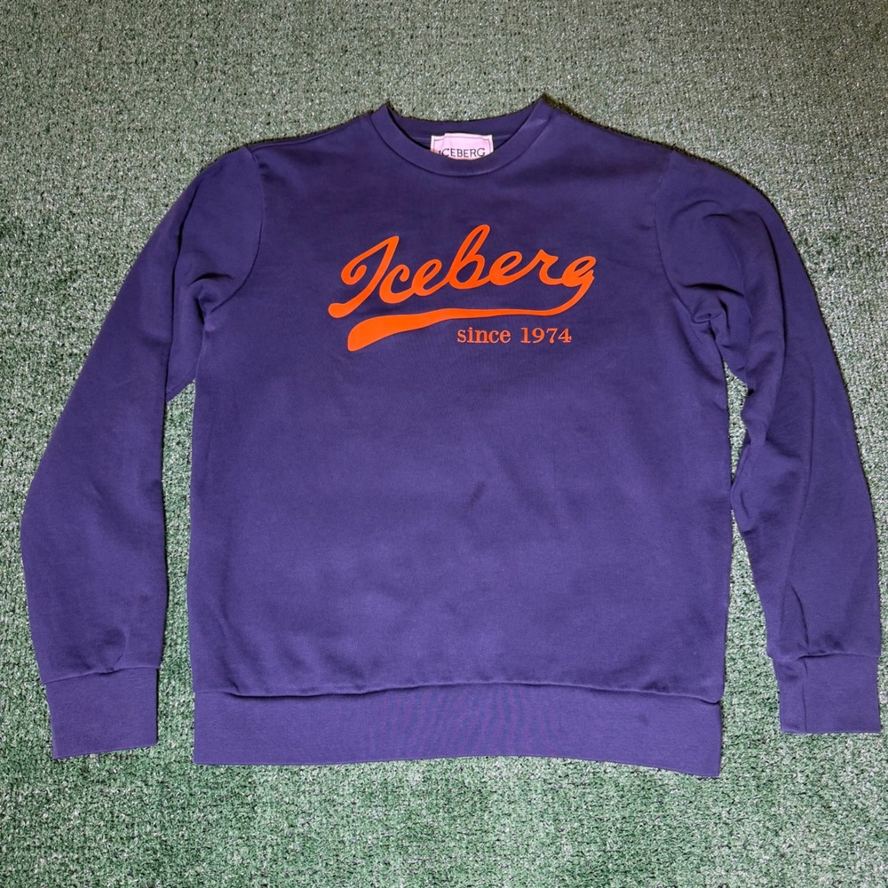 Iceberg Since 1974 Purple Orange Script Logo Crewneck Sweatshirt Mens Large